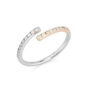 Two Tone White Diamond 14K (or 18k upon request) White Yellow Gold Open Ring